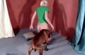 Awesome puppy is having bestiality fun with a blonde zoophile